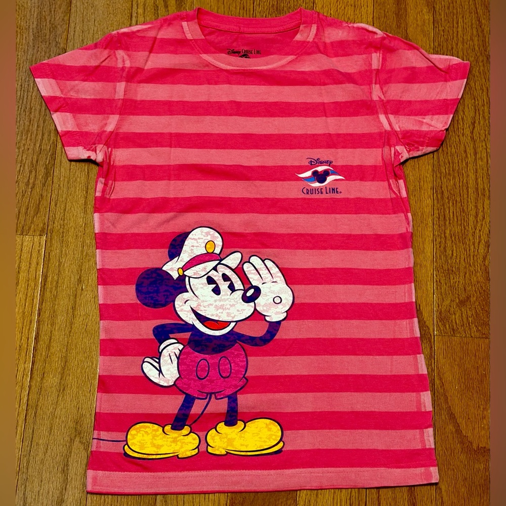 Disney Pink Striped Mickey Cruise Line T‑Shirt